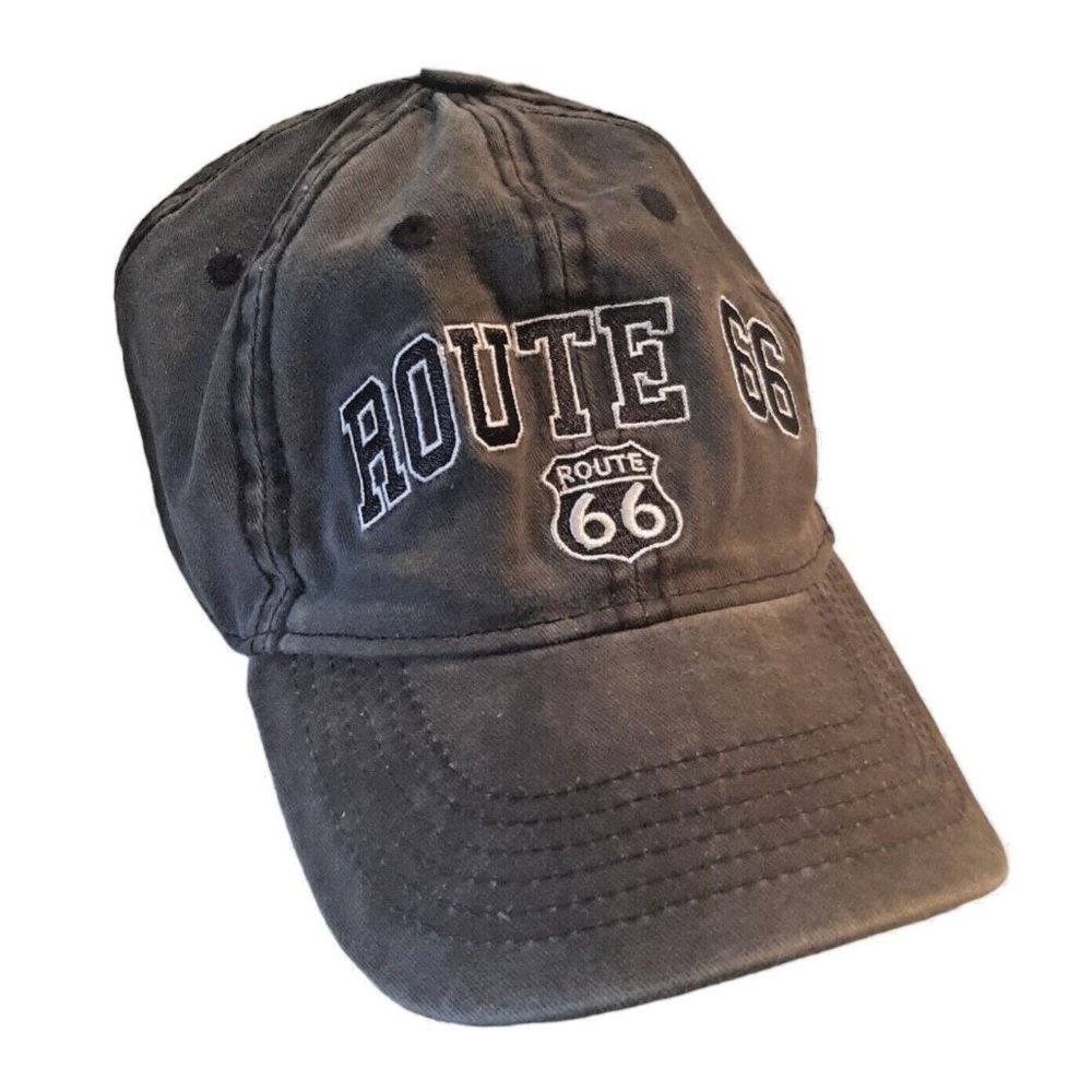 Route 66 Washed Charcoal Black Gray Baseball Cap